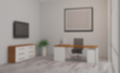 Fototapeta premium Elegant office interior. Mixed media. 3D rendering.. Empty paintings. Abstract blur phototography