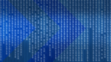 Background of binary code in isometric style. Blue Tech background with triangular geometric shapes.