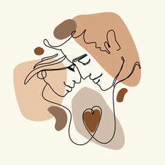 Continuous line drawing of happy couple hug