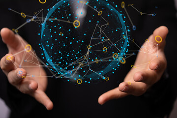 Global network. Blockchain. 3D illustration. Neural networks and artificial intelligence. Abstract