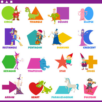 basic geometric shapes with fantasy characters set