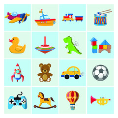 Vector image. Cute vector objects of kids toys. Funny images.