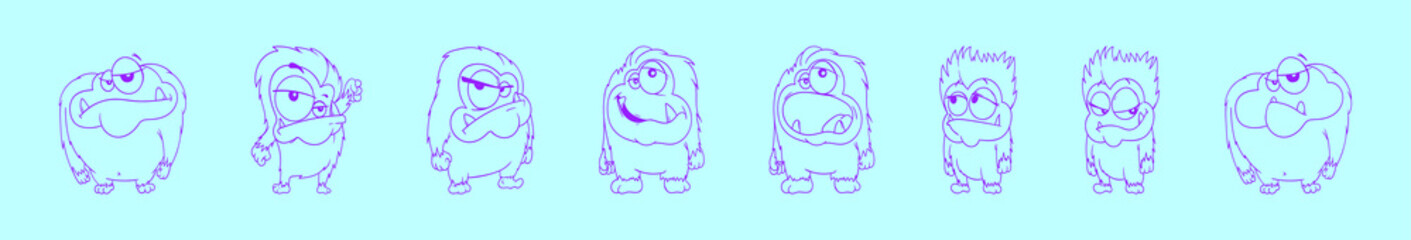 set of yeti cartoon icon design template with various models. vector illustration isolated on blue background