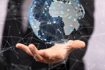 Global network connection. World map point and line composition concept