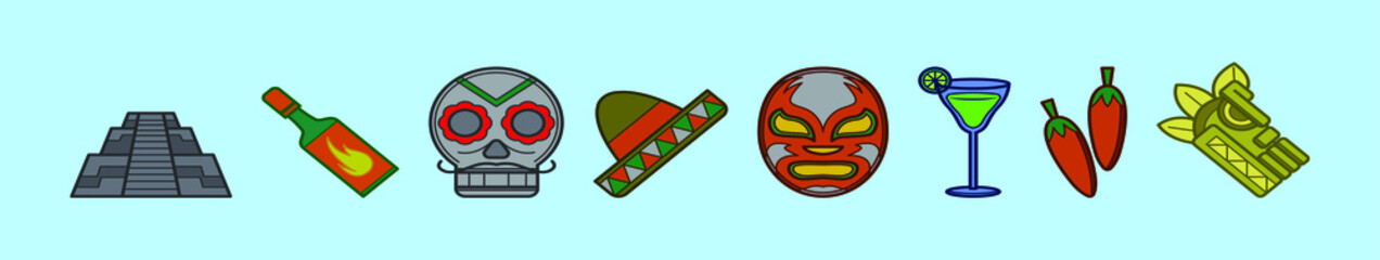 set of mexican symbol cartoon icon design template with various models. vector illustration isolated on blue background