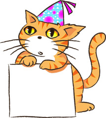 vector cartoon cat holding card border