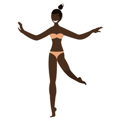 A happy slim black girl in underwear or a flat style swimsuit is isolated on a white background. Love your body, body positivity, sports. Vector illustration of people of different races