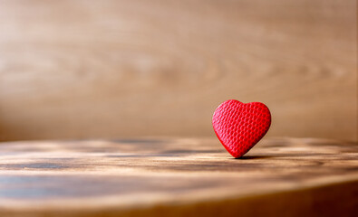 Decorative heart on wooden background with copy space for text. Wide panorama banner background. Concept valentine's day, healthcare, world heart day, love, mom's day. Valentine's day greeting.