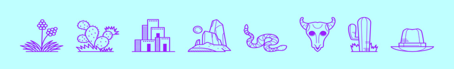 set of wild west cartoon icon design template with various models. vector illustration isolated on blue background