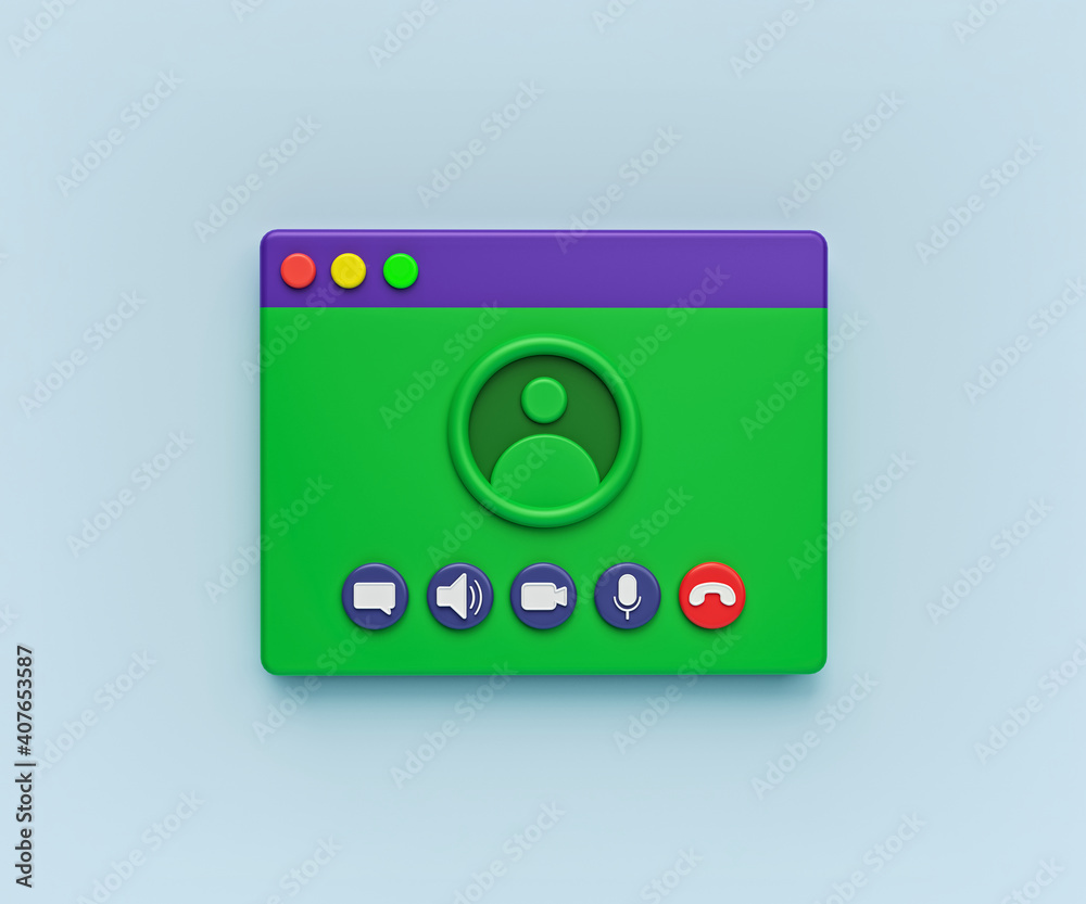 Poster video call screen interface window isolated. minimal icon. 3d rendering