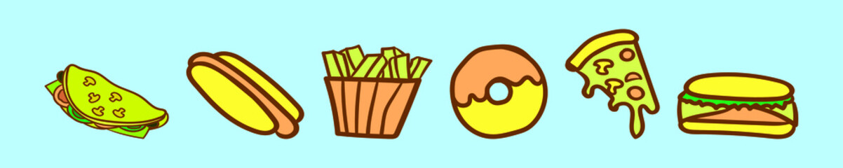 set of foods cartoon icon design template with various models. vector illustration isolated on blue background