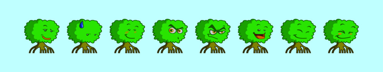 set of mangrove tree cartoon icon design template with various models. vector illustration isolated on blue background