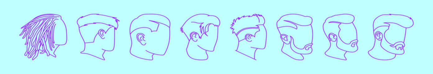 set of men hair style cartoon icon design template with various models. vector illustration isolated on blue background
