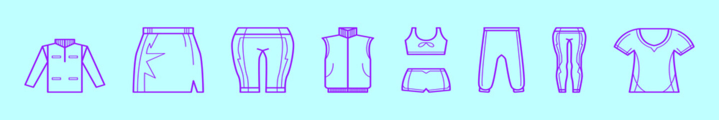 set of sport clothes cartoon icon design template with various models. vector illustration isolated on blue background