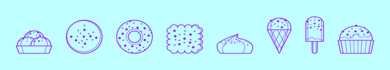 set of dessert cartoon icon design template with various models. vector illustration isolated on blue background
