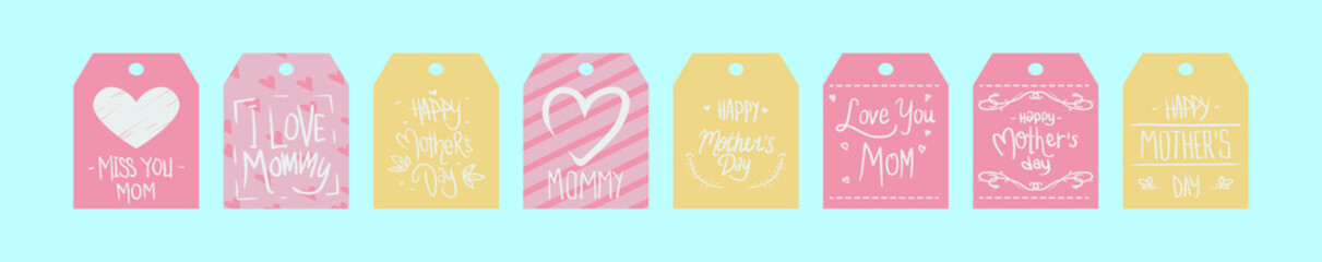 set of mother day tag cartoon icon design template with various models. vector illustration isolated on blue background