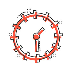 Clock icon in comic style. Watch cartoon vector illustration on white isolated background. Timer splash effect business concept.