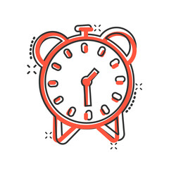 Clock icon in comic style. Watch cartoon vector illustration on white isolated background. Timer splash effect business concept.