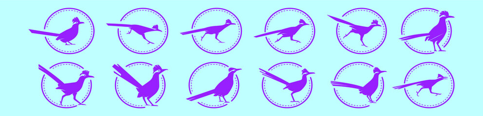 set of roadrunner cartoon icon design template with various models. vector illustration isolated on blue background