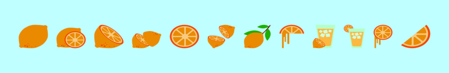 set of lemon, orange and citrus cartoon icon design template with various models. vector illustration isolated on blue background