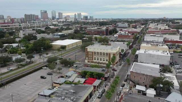 Tampa, Florida , USA - July 1, 2020 : Downtown Tampa, Florida. Shot during the COVID Pandemic in 2020.