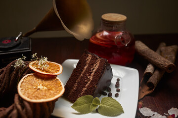 pot of tea wit cake and coffee