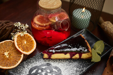 pot of tea wit cake and coffee