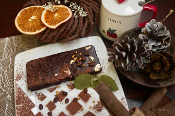 pot of tea wit cake and coffee