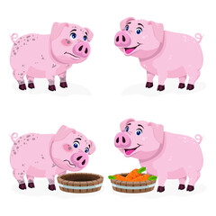 artoon characters - cute pig. Good and bad, clean and dirty, full and hungry - a few opposing characters