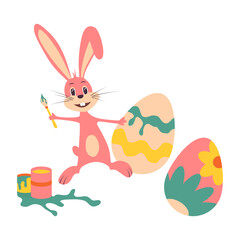Cute Easter bunny. Vector illustration on white isolated background.