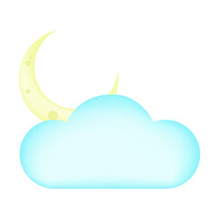 Weather Cloud with Moon Emoji Symbol. Cloudy Night Symbol. Winter Overcast Illustration Vector Design Art.