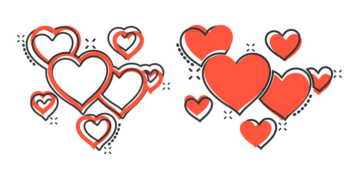 Heart icon in comic style. Love cartoon vector illustration on white isolated background. Romantic splash effect business concept.