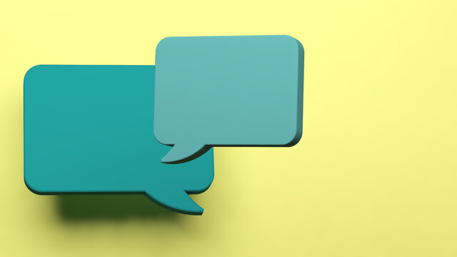 3D Illustration. Green speech bubbles on isolated yellow background. Communication concept.