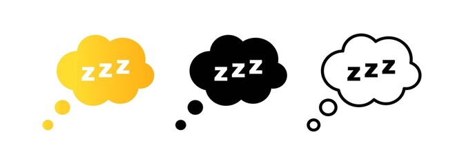 Set of sleep icons. Sleepy zzz black talk bubble icon. Sleep icon. Sleep, dream, relax, rest, insomnia. Vector EPS 10. Isolated on white background.
