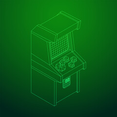 Arcade retro game machine. Wireframe low poly mesh vector illustration.