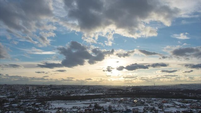 Beautiful timelapse, clouds over the city of ivano-frankivsk in winter in the afternoon. High quality 4k footageс