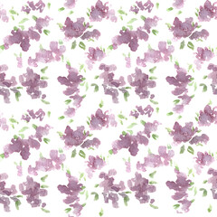 Watercolor pattern illustration of elegant liliac branches.