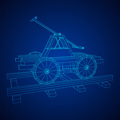 Handcar transportation. Draisine or rail vehicle. Wireframe low poly mesh vector illustration.