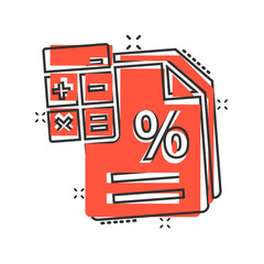 Tax payment icon in comic style. Budget invoice cartoon vector illustration on white isolated background. Calculate document splash effect business concept.