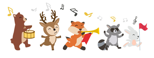 woodland animals cheerful playing music set