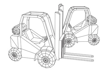 Naklejka premium Forklift Loader lift truck. Wireframe low poly mesh vector illustration.