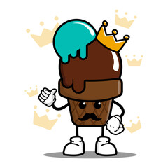 cute king ice cream cartoon mascot character