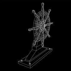 Ship steering wheel. Marine rudder. Wireframe low poly mesh vector illustration.