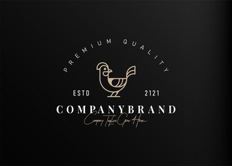 Chicken logo design inspiration. Vector illustration of hen side view. Modern vintage icon design template with line art style.