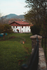 Traditional Basque Country house with a dog outside
