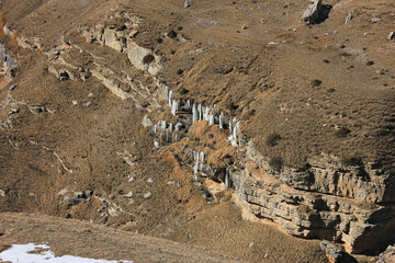 Frozen icicles high in the mountains.
