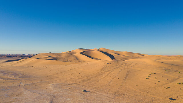 Aerial view of Libyan desert at the intersection of the Libyan, Tunisian and Algerian borders