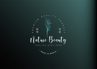 Botanical logo design inspiration. Vector illustration of elegant botanical feminine hand drawing. Modern vintage icon design template with line art style.