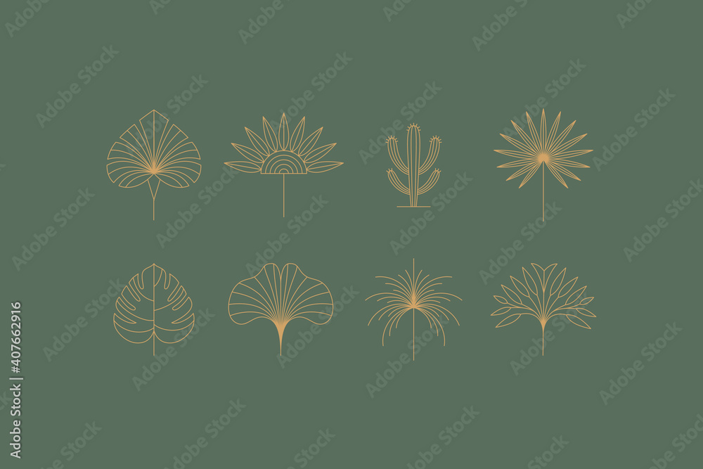 Poster Vector set of linear boho icons and symbols - floral  design templates - abstract design elements for decoration in modern minimalist style