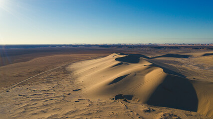 Fototapeta na wymiar Aerial view of Libyan desert at the intersection of the Libyan, Tunisian and Algerian borders